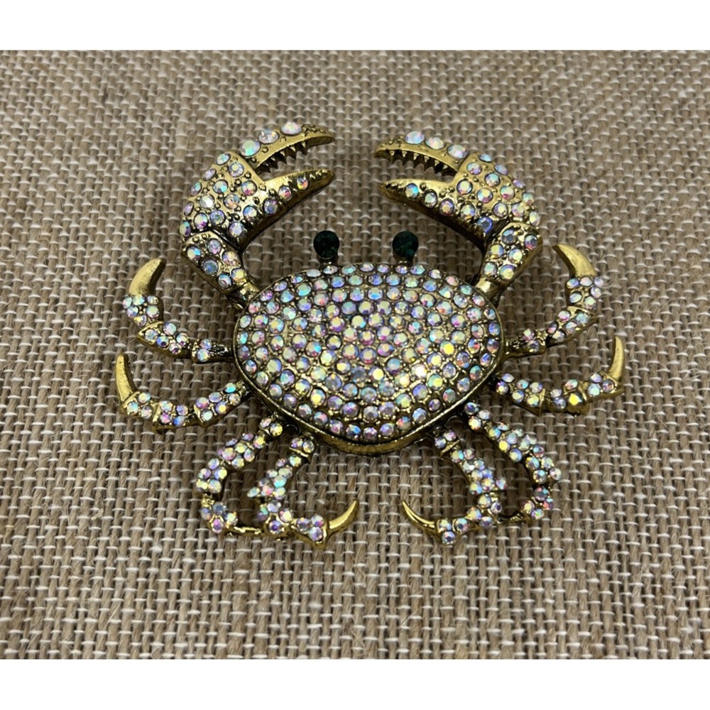 VTG Heidi Daus Queen Crab Brooch Pin Signed AB Aurora Borealis Crystal